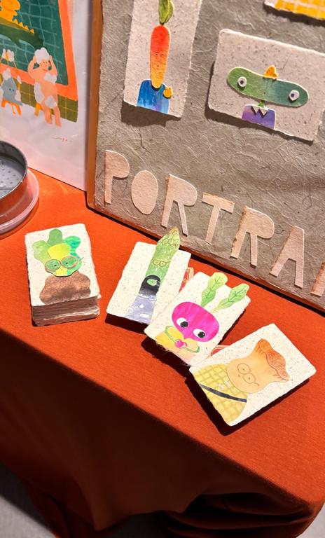 Portrait cards on display